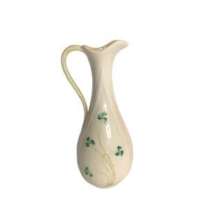 Vintage BELLEEK Irish Porcelain 7" TYPHER JUG Shamrock Pattern 3rd Green Mark